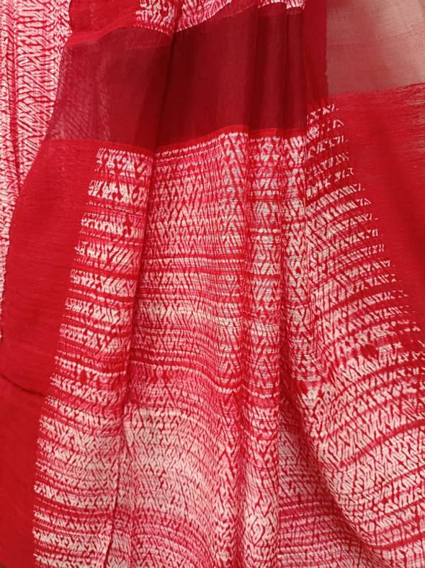 Balaram Saha's White & Red Matka Silk Shibori Saree (jamdani saree, silk saree, jamdani silk saree, balaram saha online, silk sarees, balaram saha handloom saree store, silk jamdani saree, jamdani silk saree, matka silk, matka silk saree)