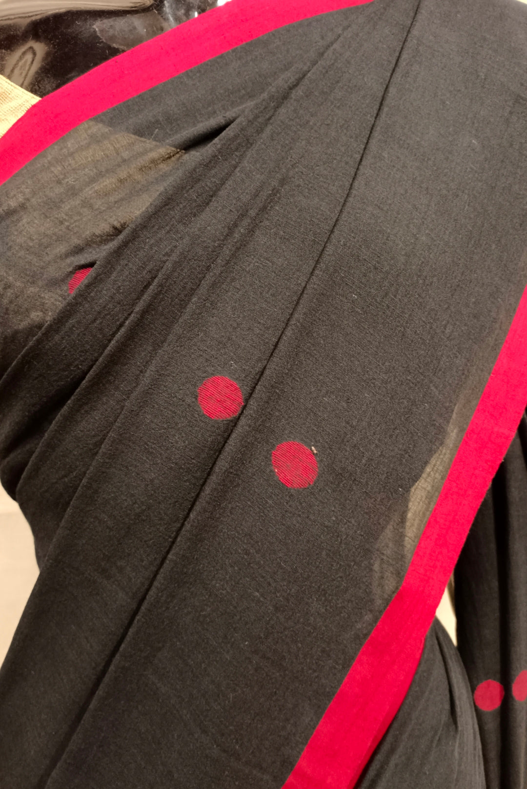 Black Handloom Cotton, Handwoven Jamdani Saree Balaram Saha