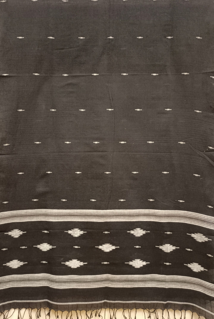 Black & White Handloom Handspun Cotton Jamdani Stole Balaram Saha