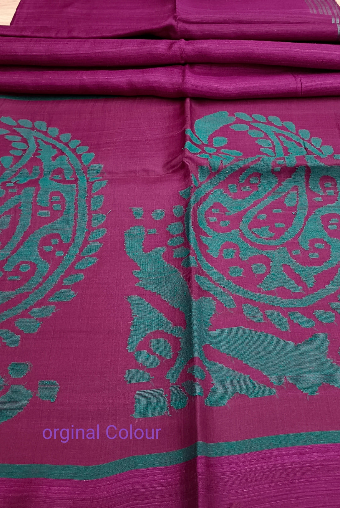 Dark Purple Handloom Matka Jamdani Silk Saree Balaram Saha