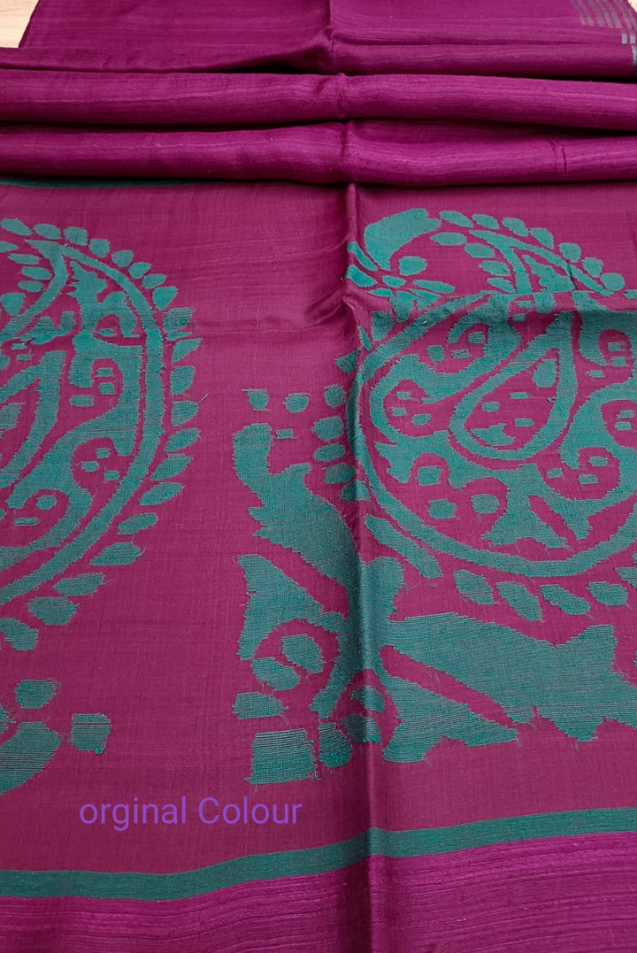 Dark Purple Handloom Matka Jamdani Silk Saree Balaram Saha