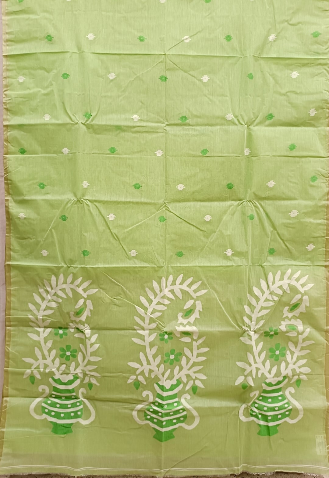 Green Handloom Traditional Cotton Jamdani Saree Balaram Saha