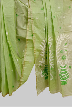 Green Handloom Traditional Cotton Jamdani Saree Balaram Saha