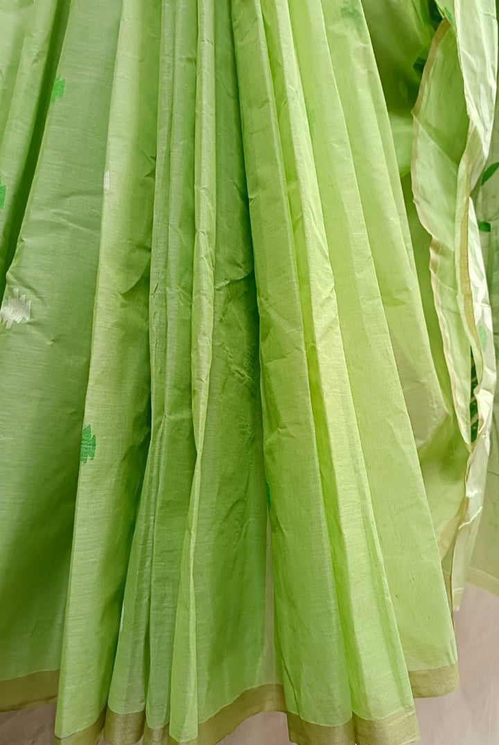Green Handloom Traditional Cotton Jamdani Saree Balaram Saha