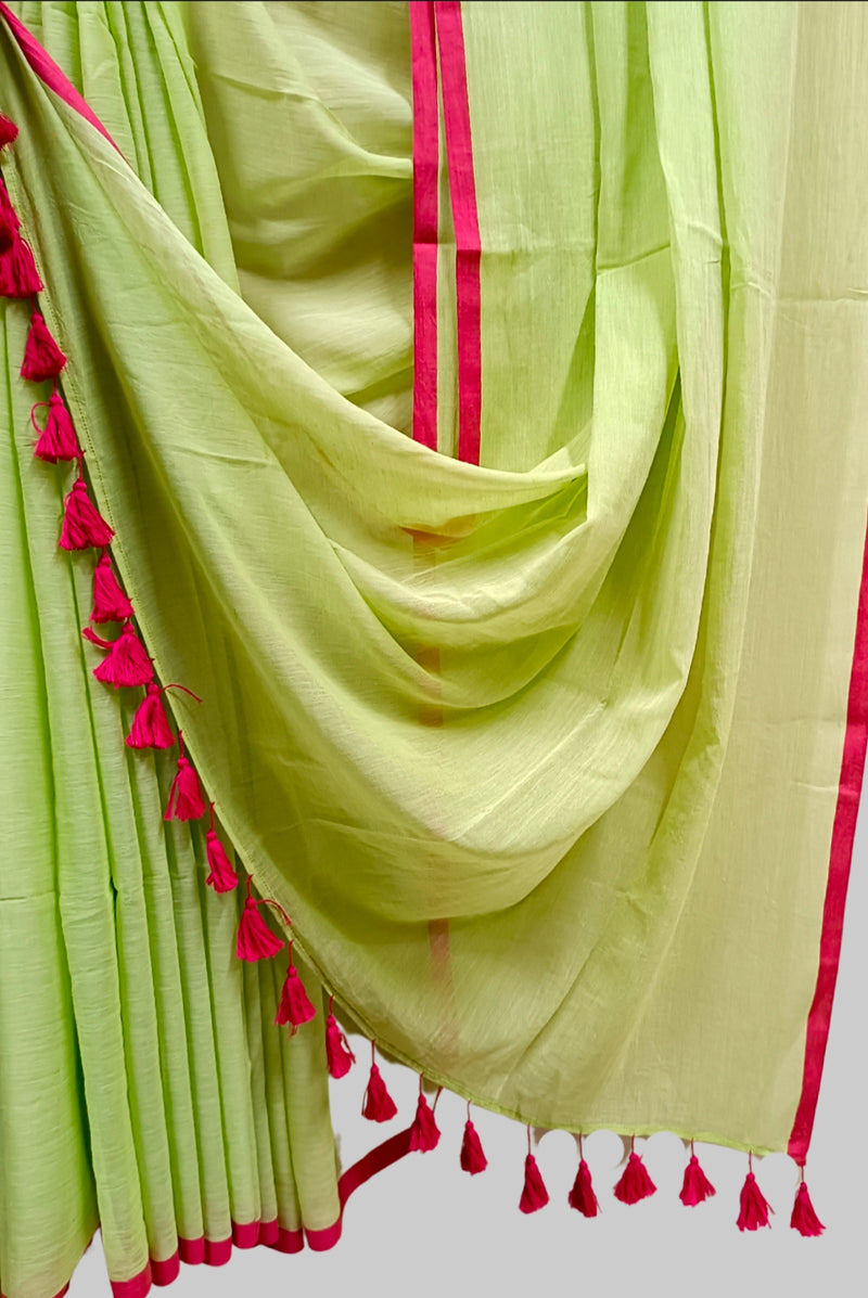 Green & Purple Handloom Soft Mull Cotton Saree Balaram Saha