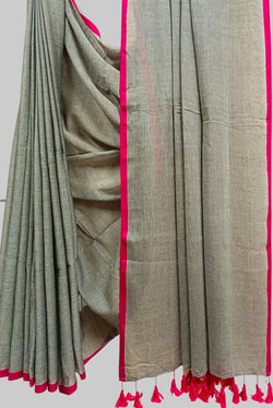 Grey & Purple Soft Handloom Mull Cotton Saree Balaram Saha