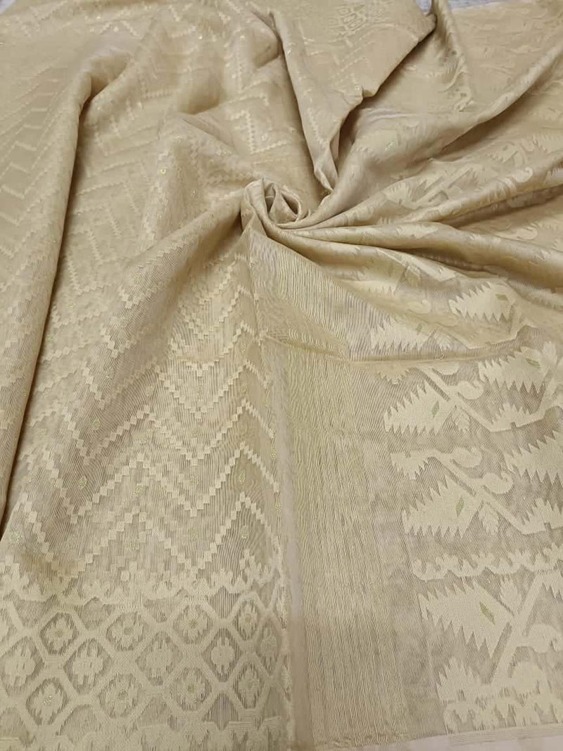 Beige on Beige, cotton by resham, soft Dhakai Jamdani Saree Balaram Saha
