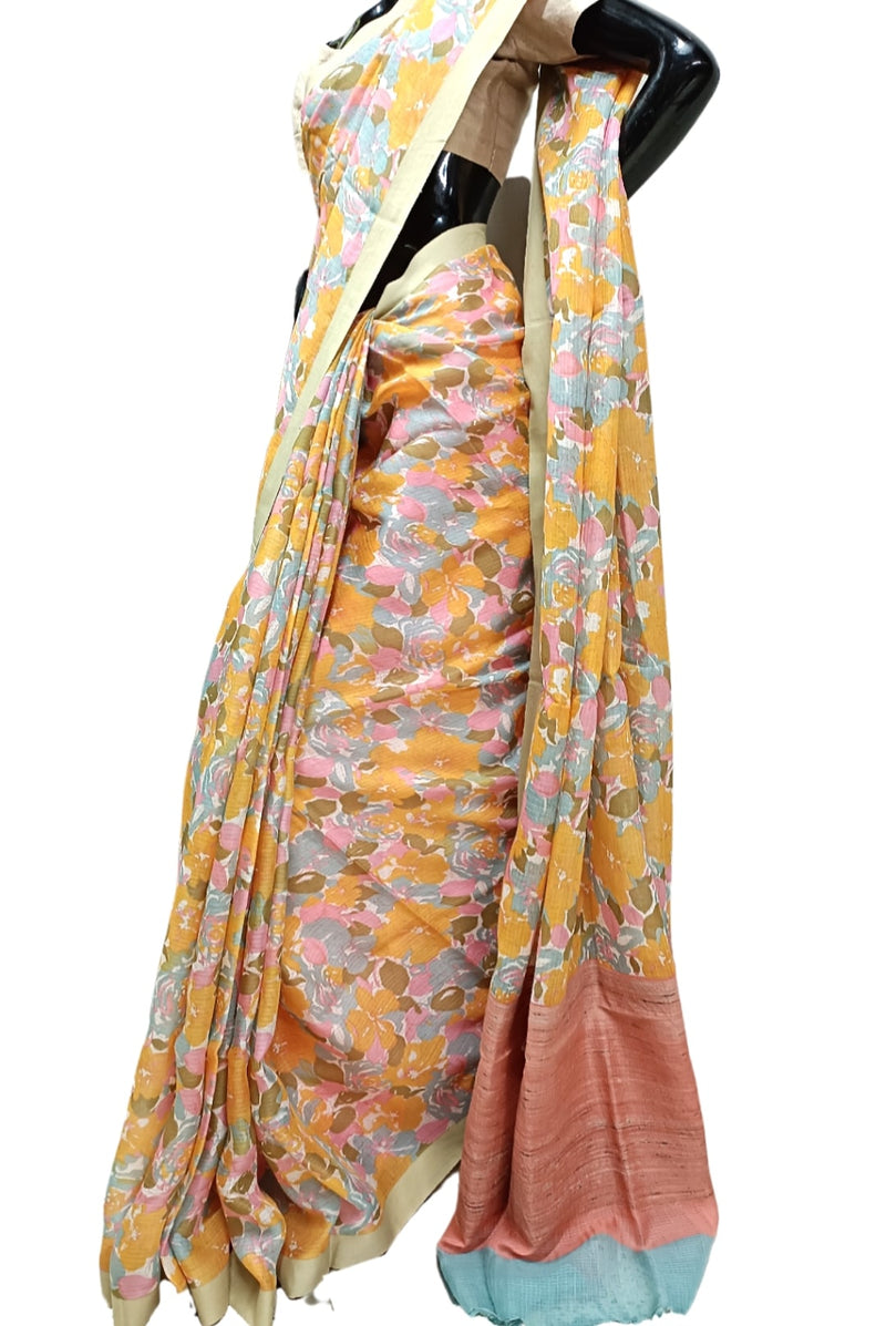 Floral Print Handloom Soft Mulberry Silk Saree Balaram Saha