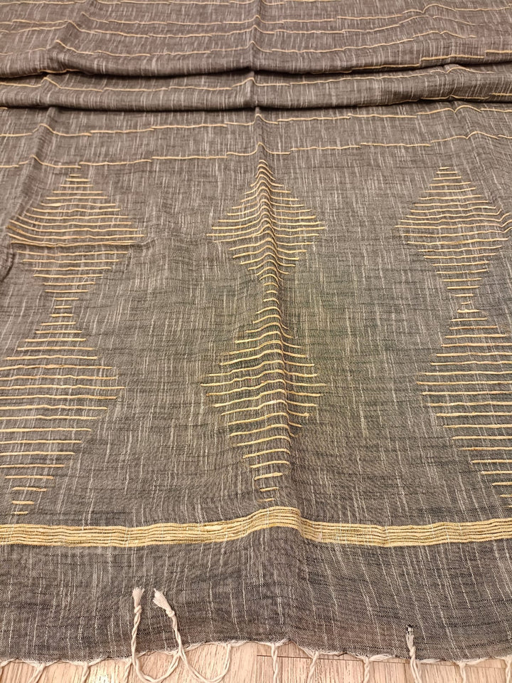 Grey Soft Handloom Cotton Saree With Red Border Balaram Saha
