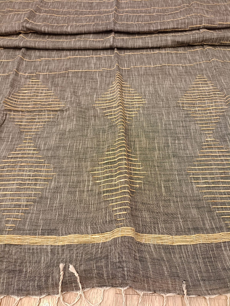 Grey Soft Handloom Cotton Saree With Red Border Balaram Saha