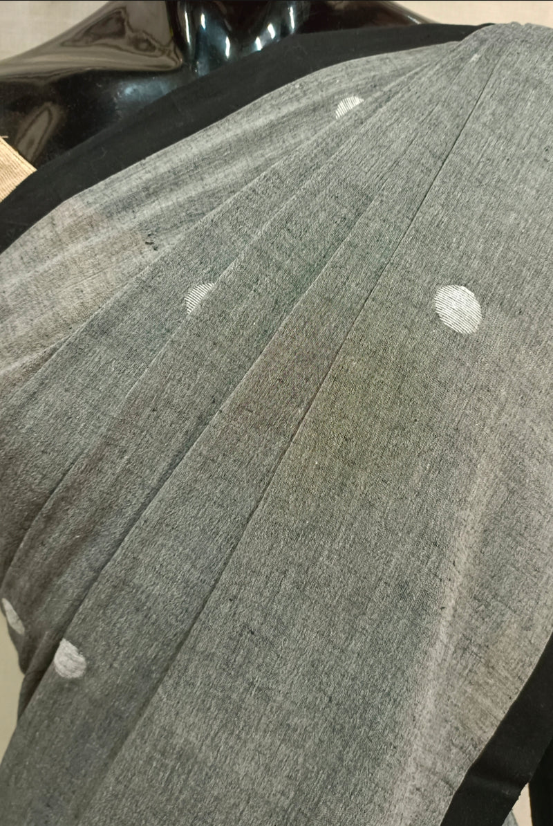 Grey Handloom Cotton, Handwoven Jamdani Saree Balaram Saha
