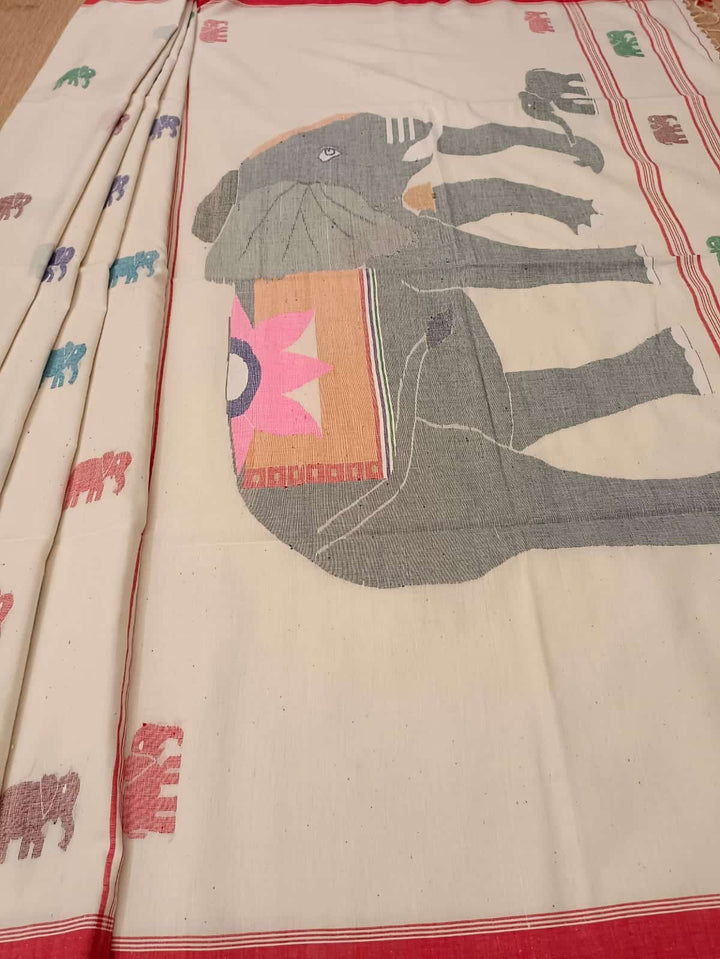 Handspun & Handwoven Soft cotton Jamdani saree Balaram Saha