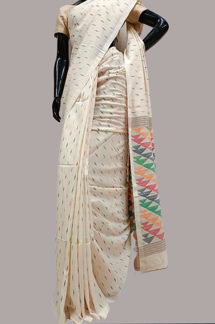 Multicolored Handspun Handwoven Cotton Jamdani Saree Balaram Saha