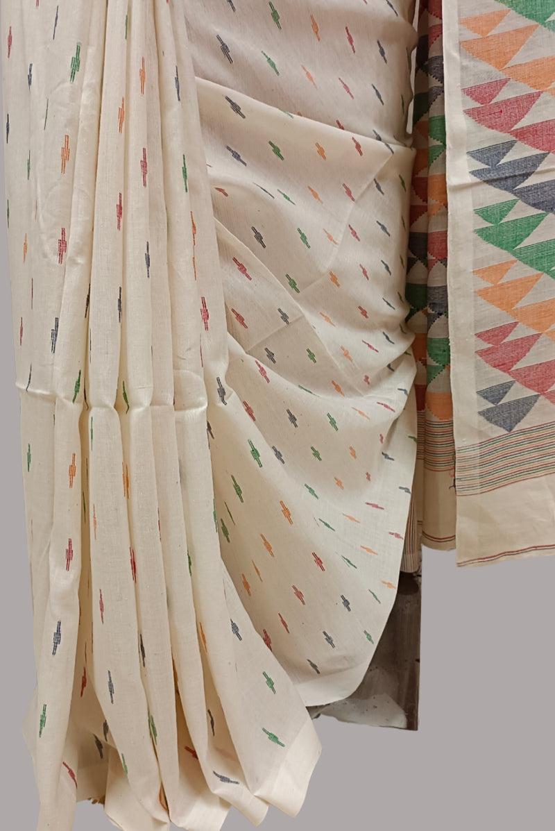Multicolored Handspun Handwoven Cotton Jamdani Saree Balaram Saha