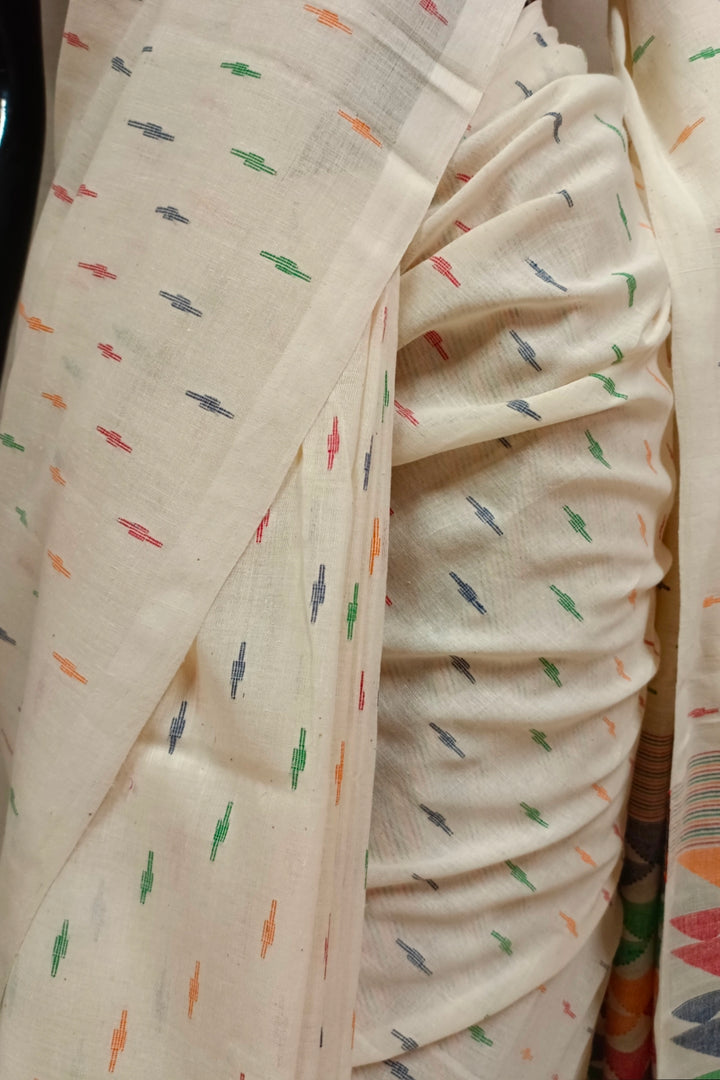 Multicolored Handspun Handwoven Cotton Jamdani Saree Balaram Saha