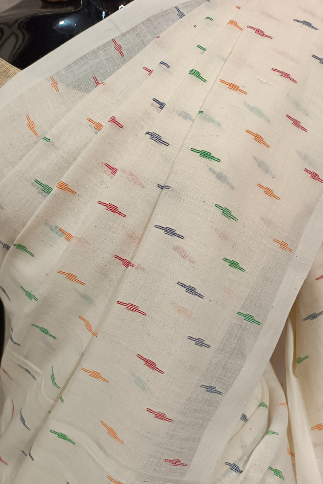 Multicolored Handspun Handwoven Cotton Jamdani Saree Balaram Saha