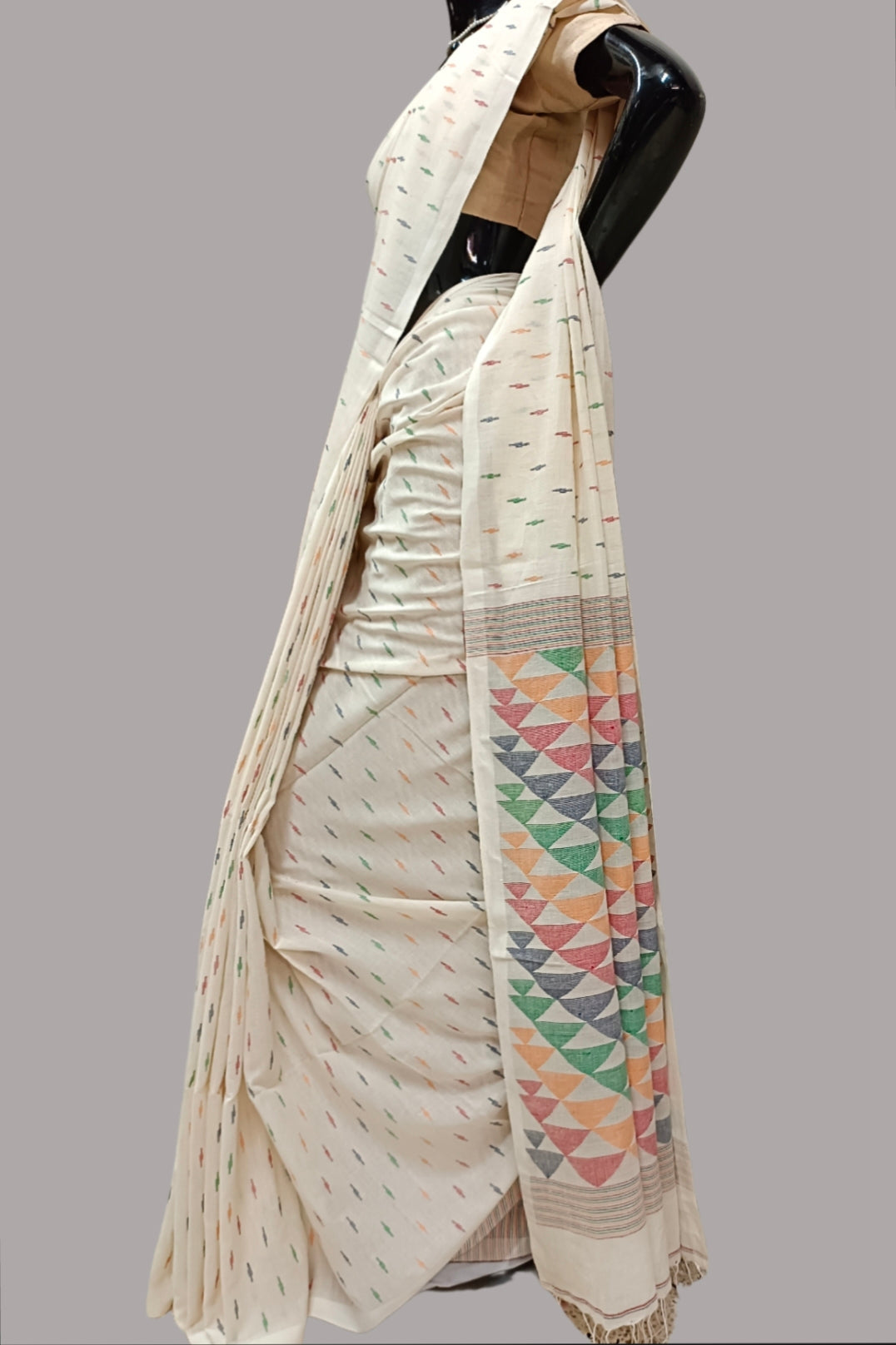 Multicolored Handspun Handwoven Cotton Jamdani Saree Balaram Saha