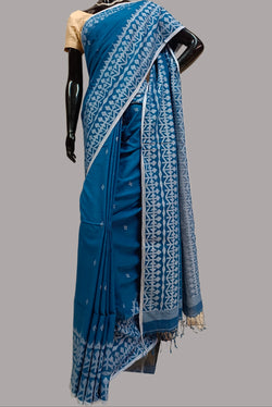 Indigo & White Handspun Handwoven Cotton Dhakai Jamdani Saree Balaram Saha