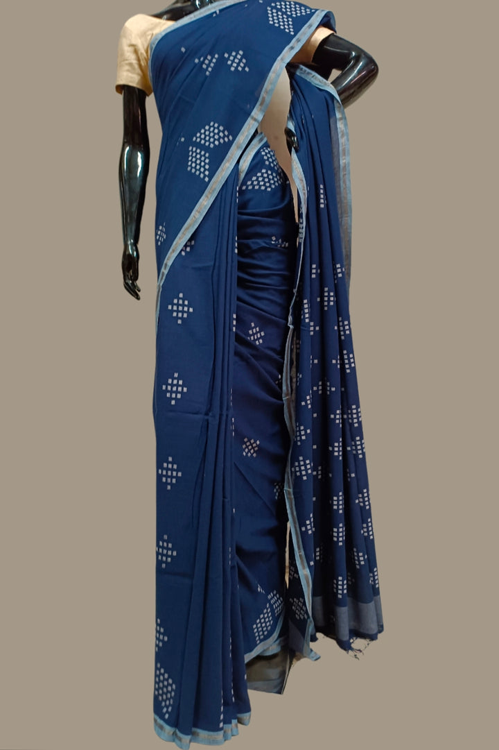 NAVY HANDLOOM HANDSPUN HANDWOVEN JAMDANI SAREE Balaram Saha