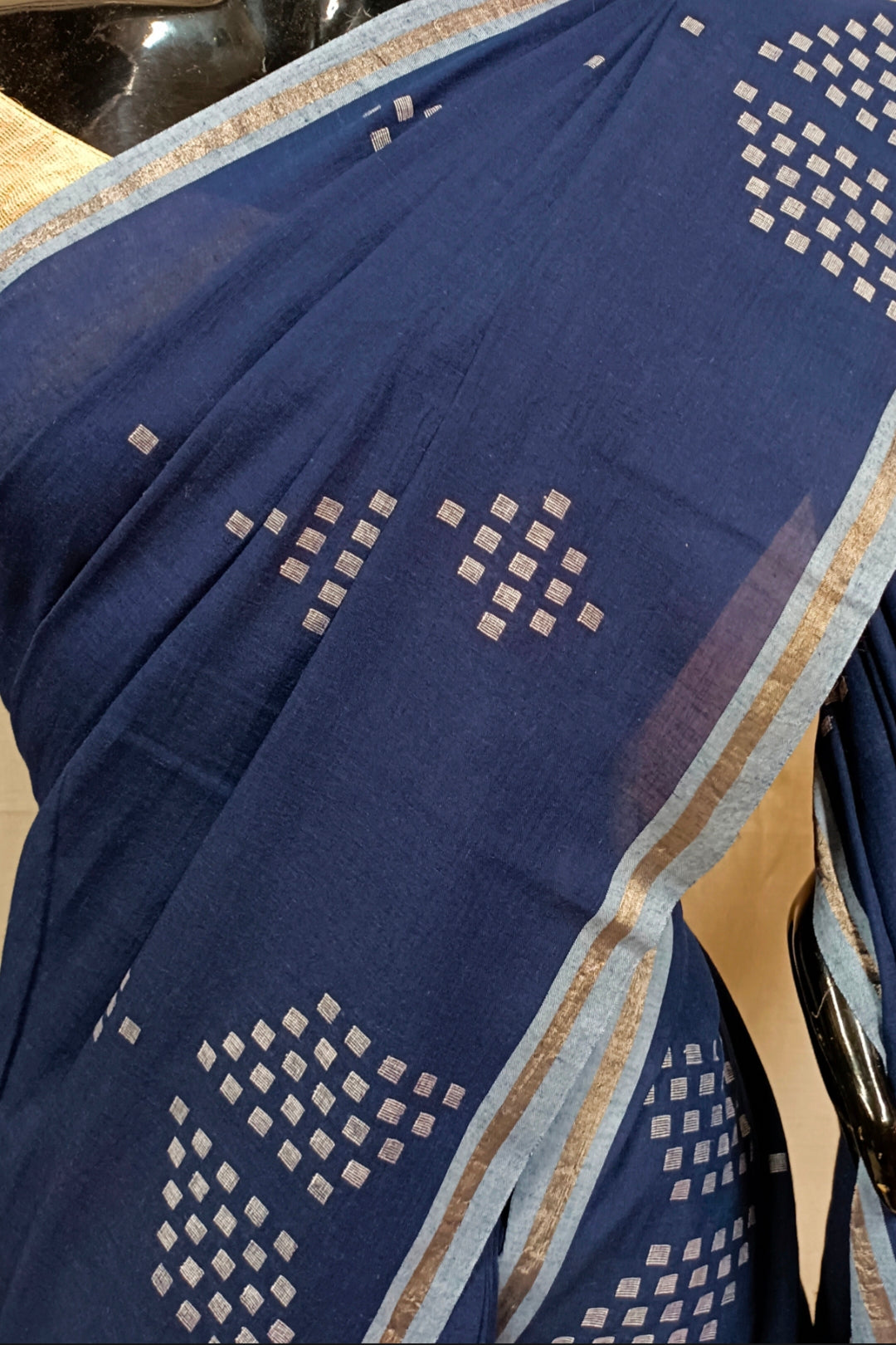 NAVY HANDLOOM HANDSPUN HANDWOVEN JAMDANI SAREE Balaram Saha