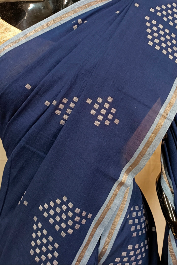 NAVY HANDLOOM HANDSPUN HANDWOVEN JAMDANI SAREE Balaram Saha