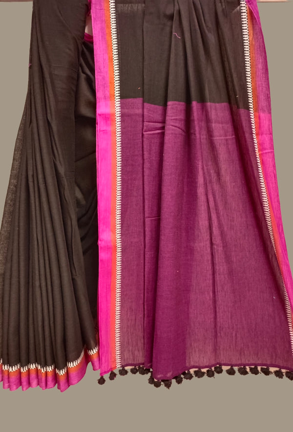Black 🖤 & Pink Soft Handloom Cotton saree (No B/P) Balaram Saha