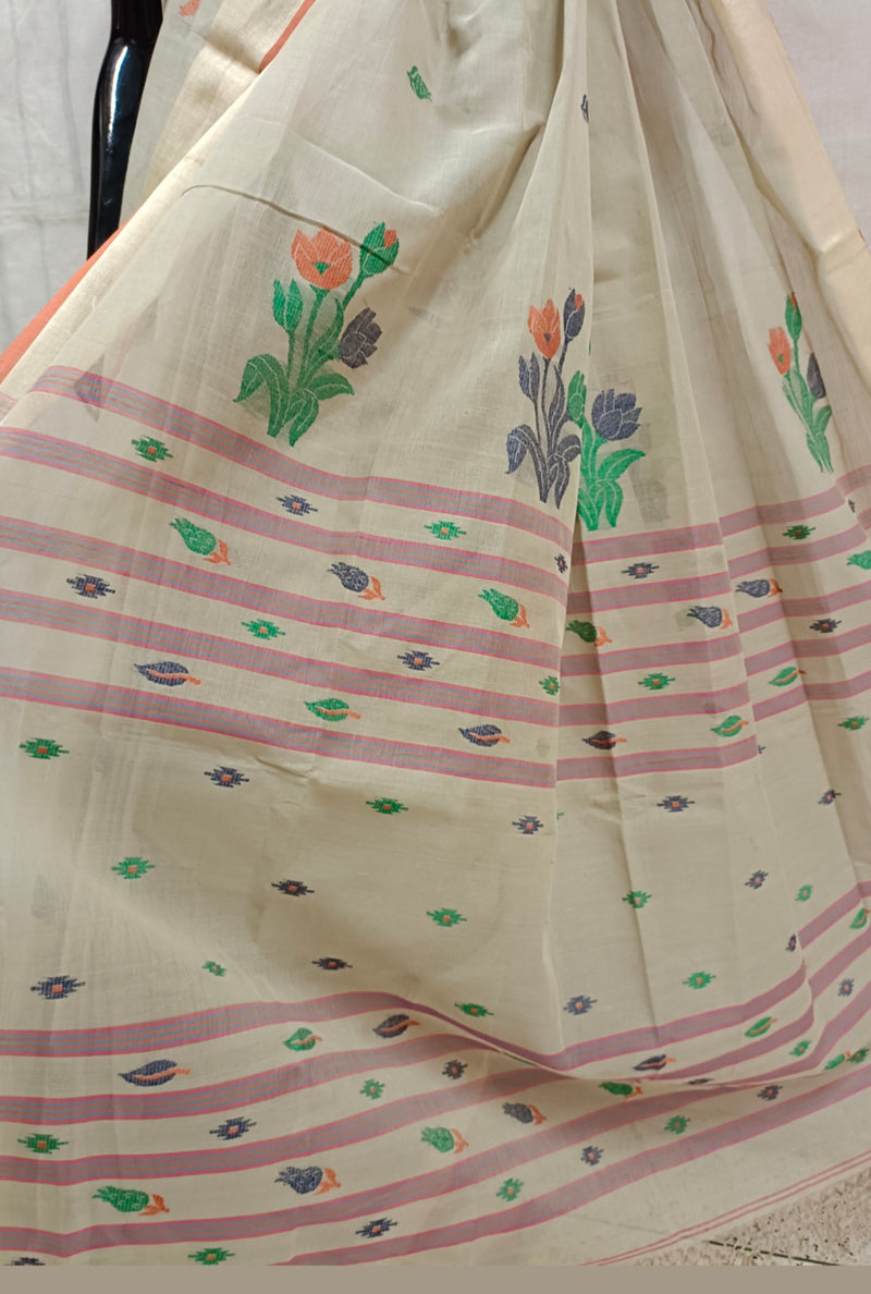 Beige Handloom Fine Cotton Saree with Tussar Border Balaram Saha