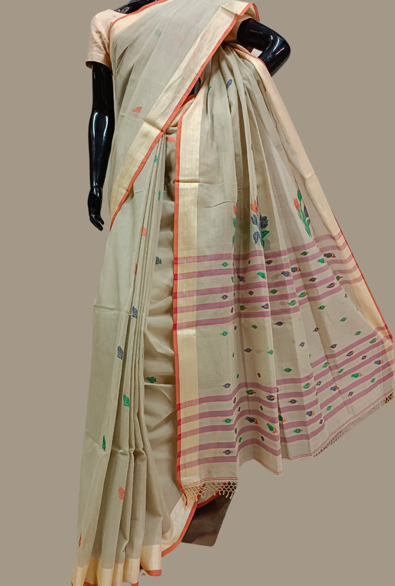 Beige Handloom Fine Cotton Saree with Tussar Border Balaram Saha