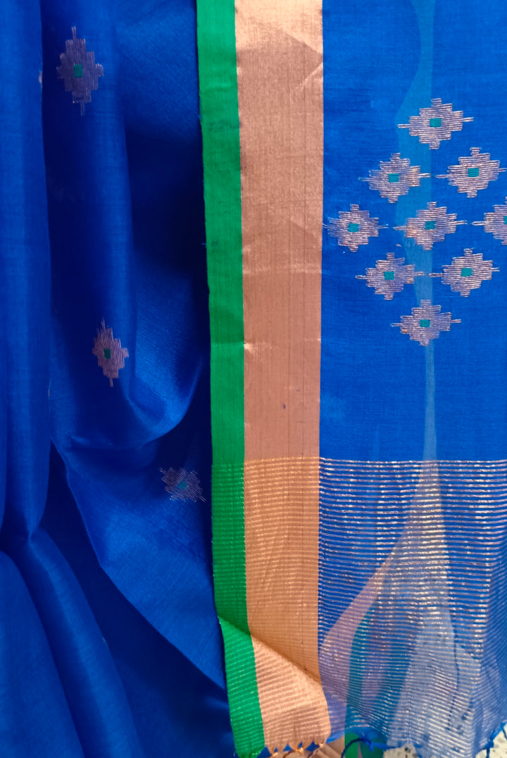 Royal Blue Handloom Muslin Silk Sarees Balaram Saha