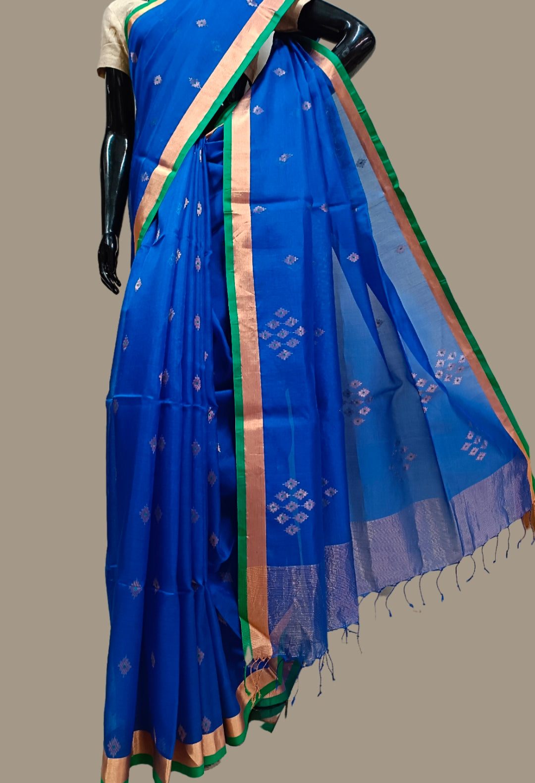 Royal Blue Handloom Muslin Silk Sarees Balaram Saha