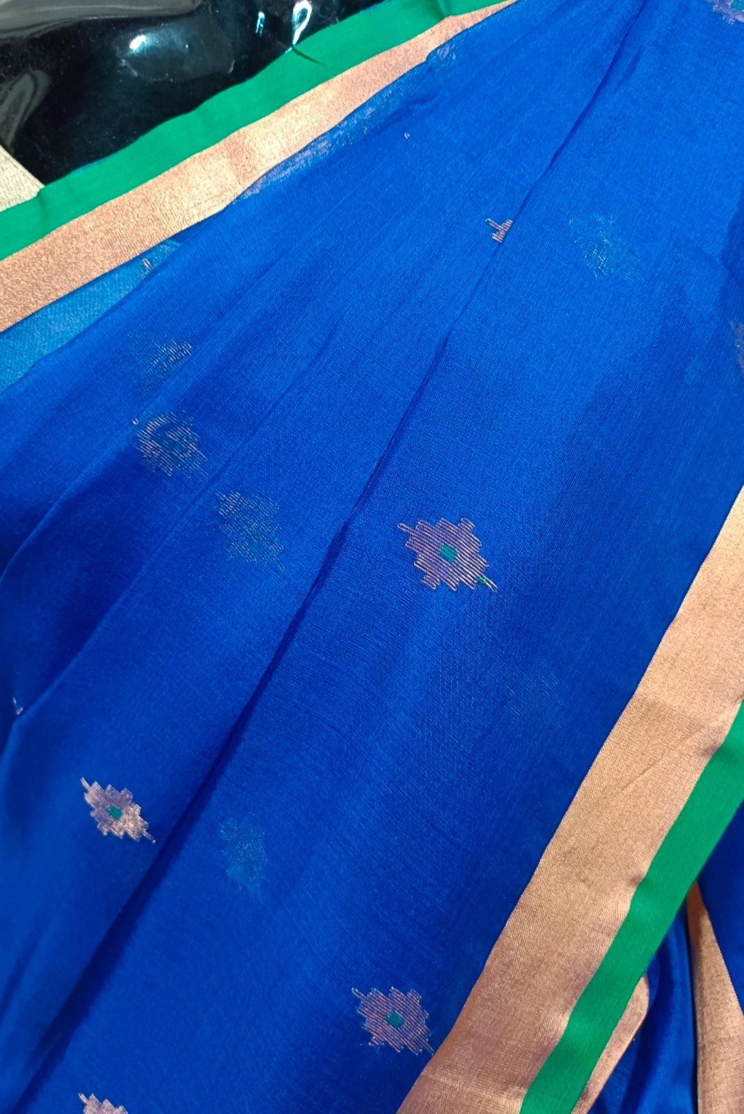 Royal Blue Handloom Muslin Silk Sarees Balaram Saha