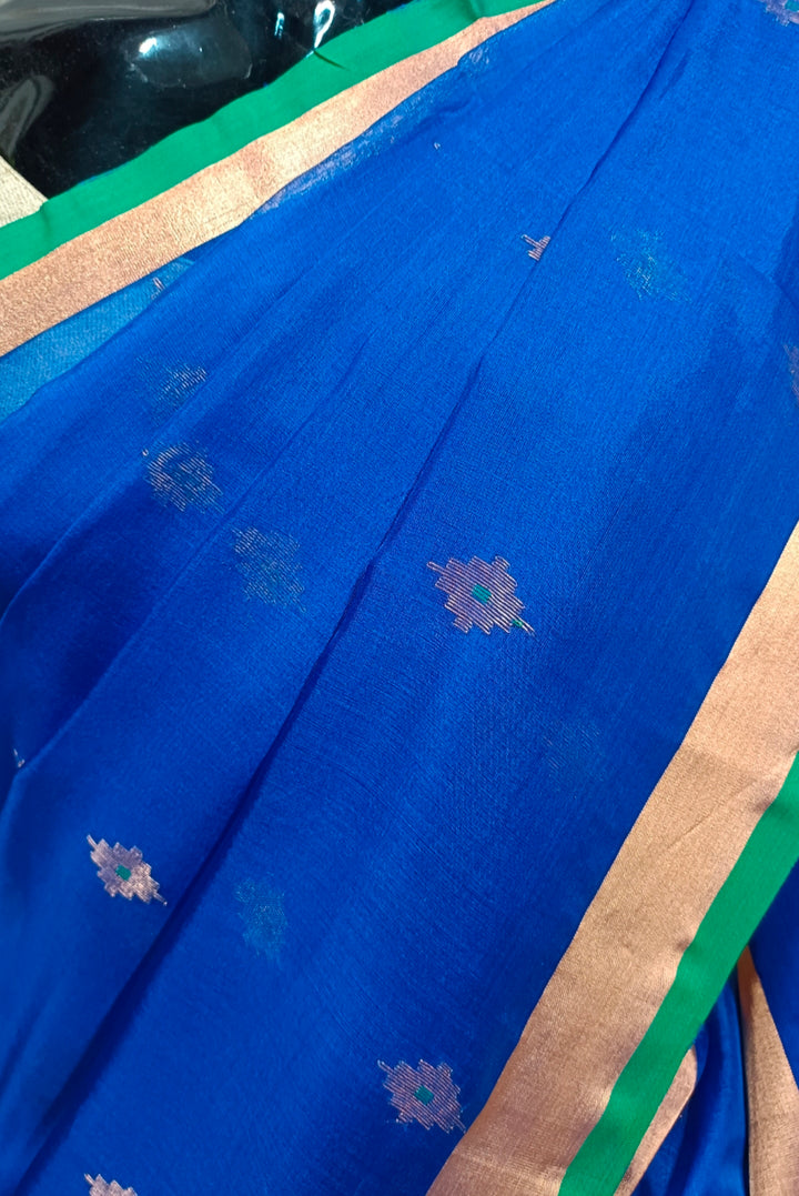 Royal Blue Handloom Muslin Silk Sarees Balaram Saha
