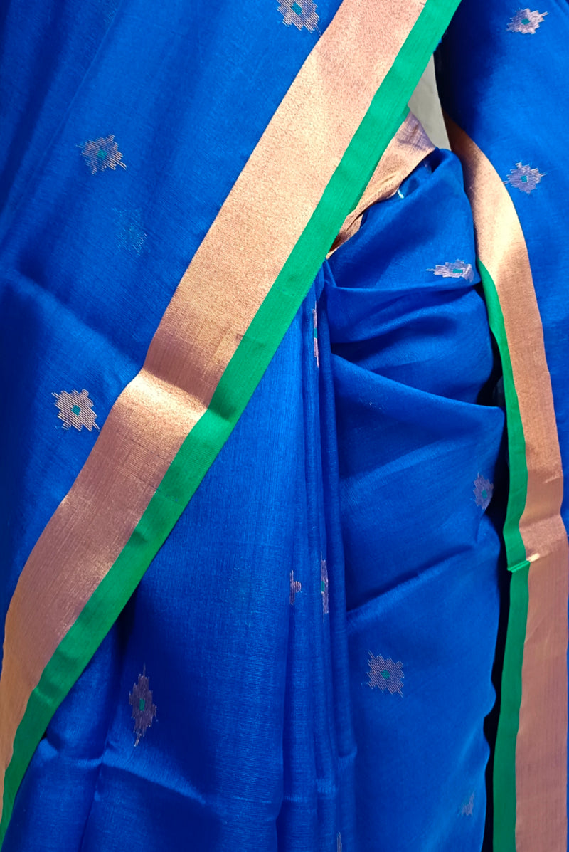 Royal Blue Handloom Muslin Silk Sarees Balaram Saha