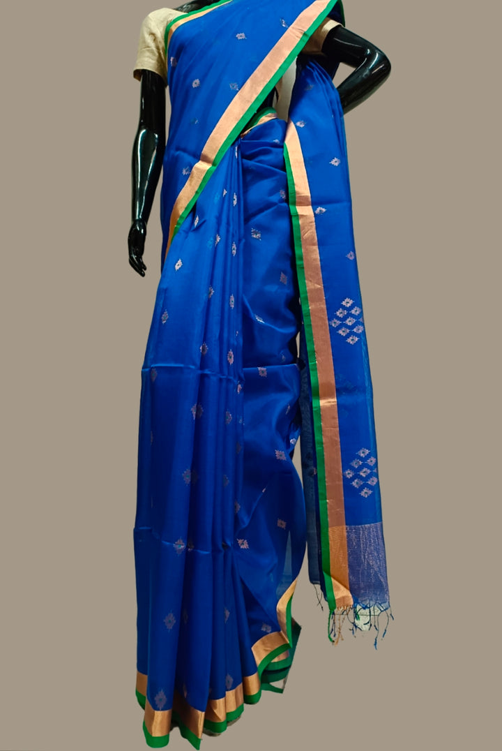 Royal Blue Handloom Muslin Silk Sarees Balaram Saha
