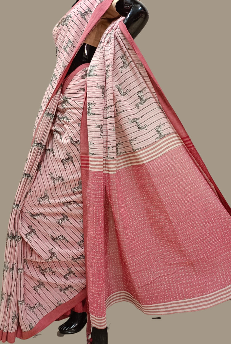 Pink Handloom Printed Soft Cotton Saree Balaram Saha