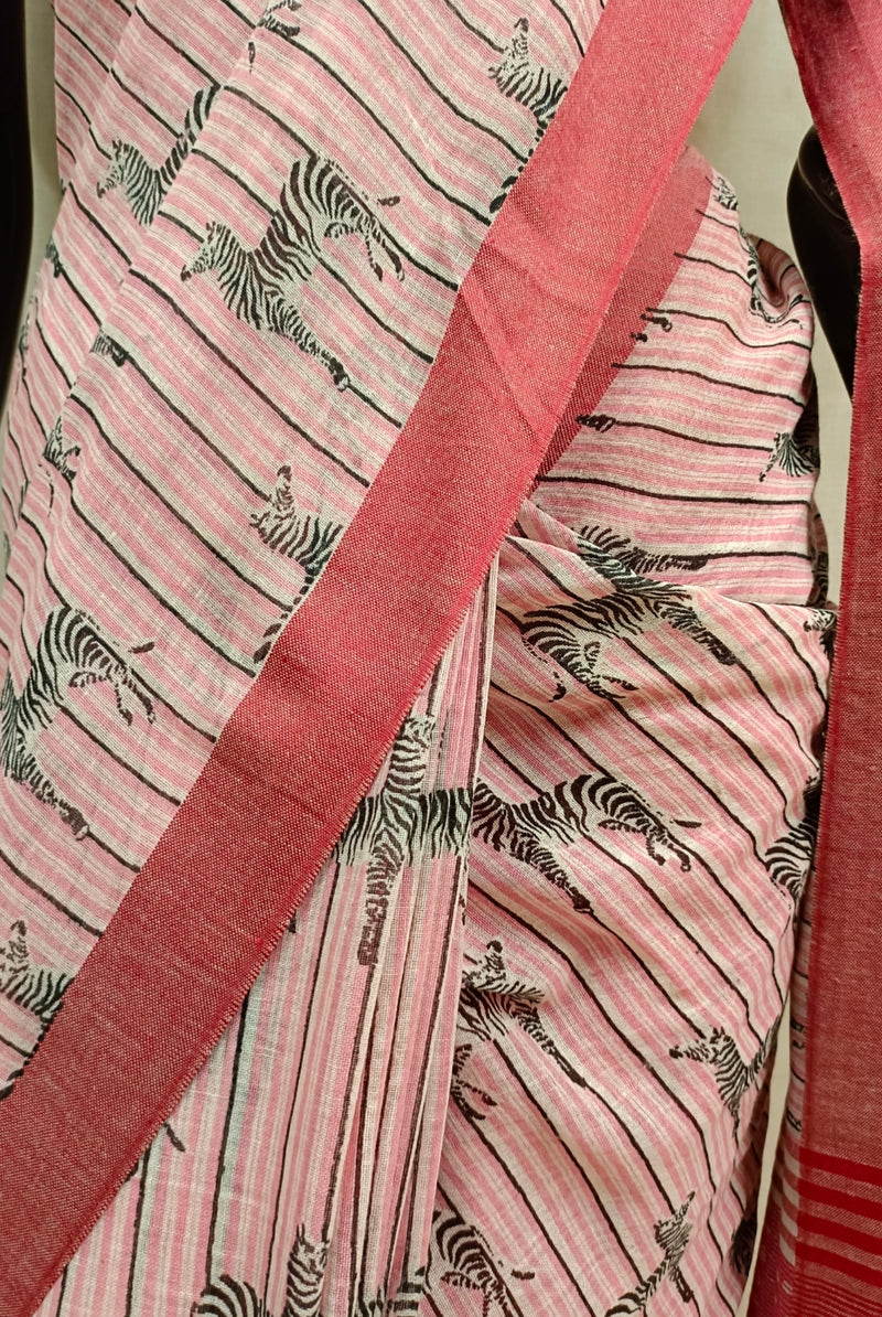 Pink Handloom Printed Soft Cotton Saree Balaram Saha
