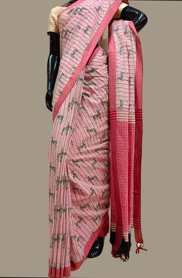 Pink Handloom Printed Soft Cotton Saree Balaram Saha