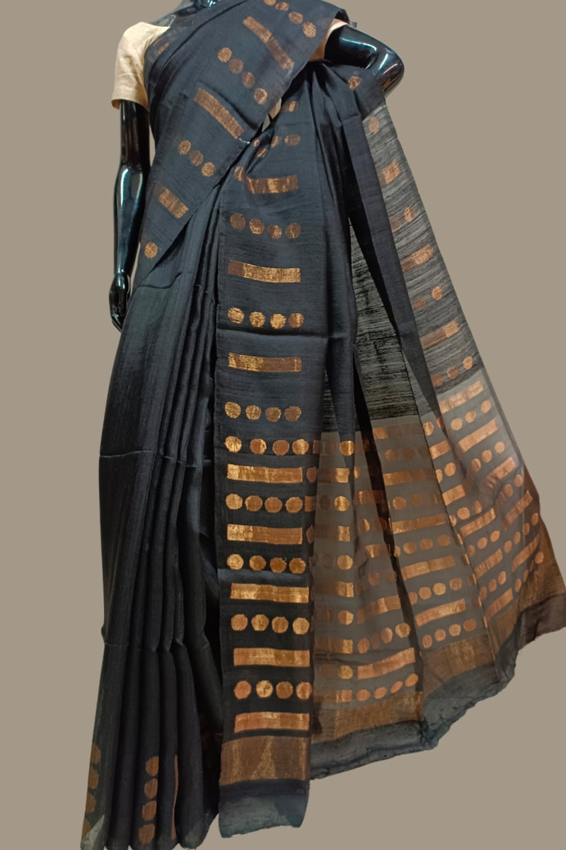 Black & Gold Handloom Matka Silk Saree Balaram Saha