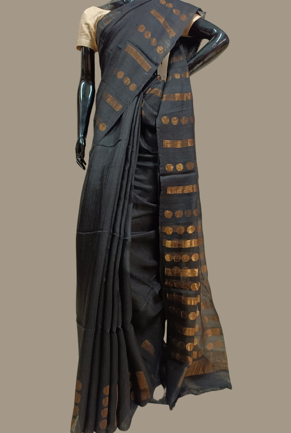 Black & Gold Handloom Matka Silk Saree Balaram Saha