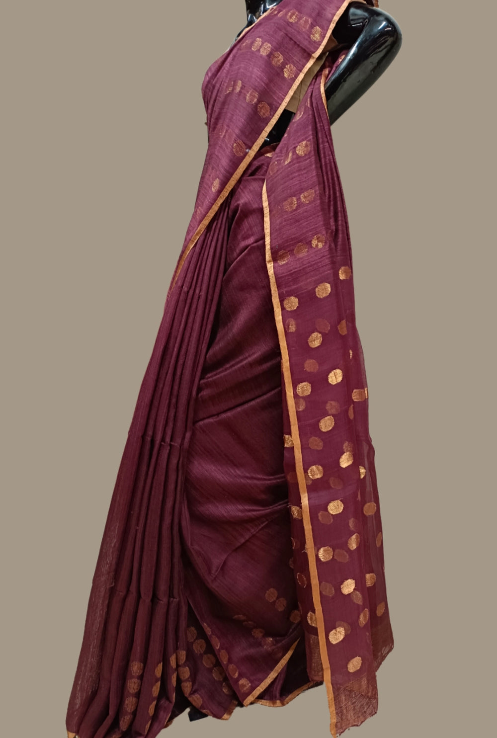 Plum & Beige Handloom Matka Silk Saree Balaram Saha