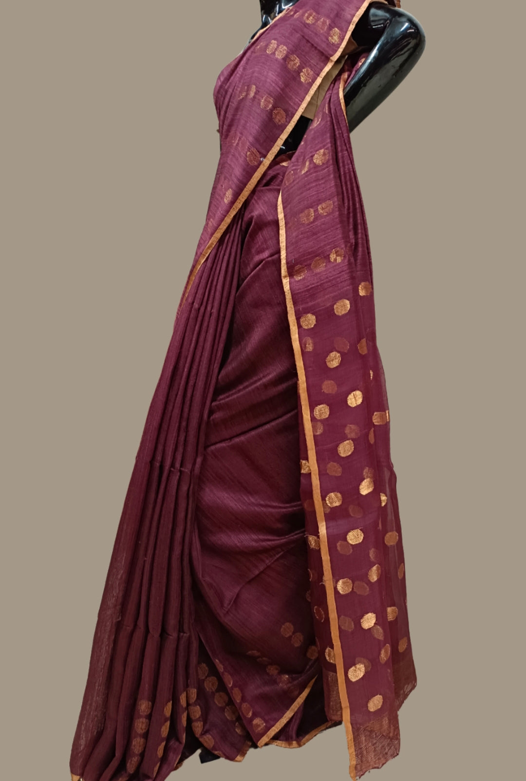 Plum & Beige Handloom Matka Silk Saree Balaram Saha