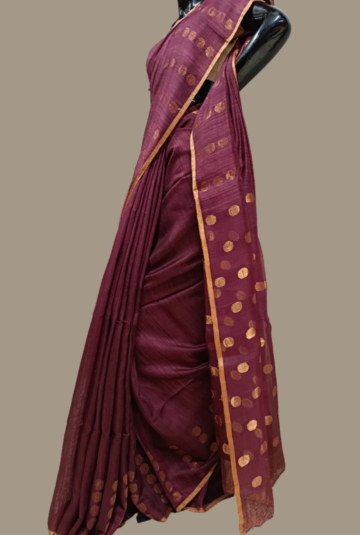 Plum & Beige Handloom Matka Silk Saree Balaram Saha
