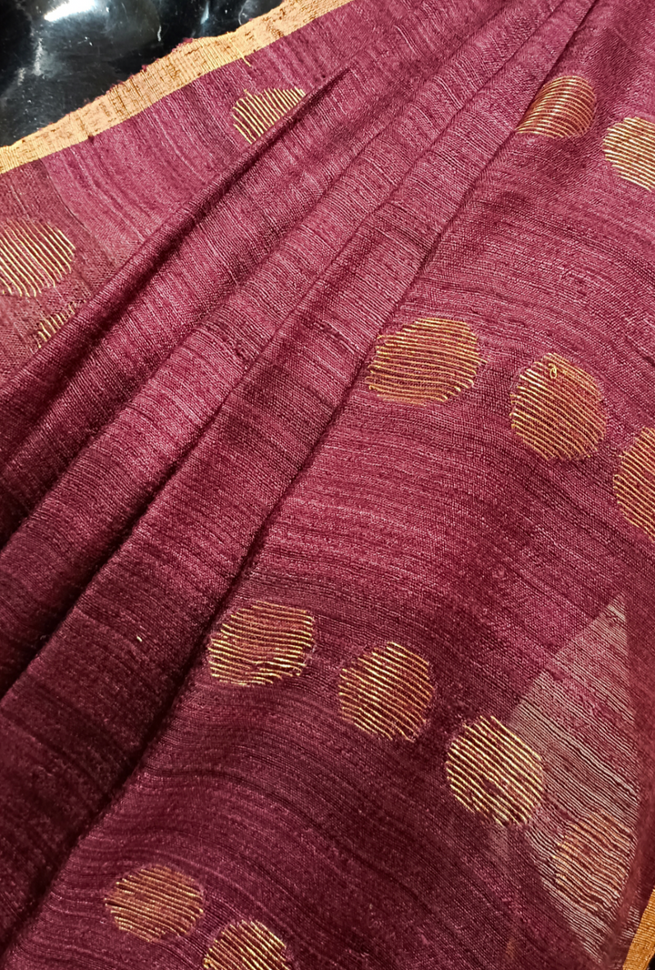 Plum & Beige Handloom Matka Silk Saree Balaram Saha