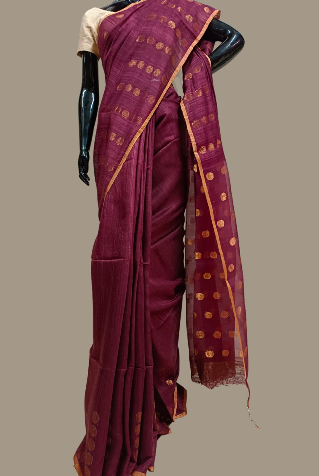 Plum & Beige Handloom Matka Silk Saree Balaram Saha