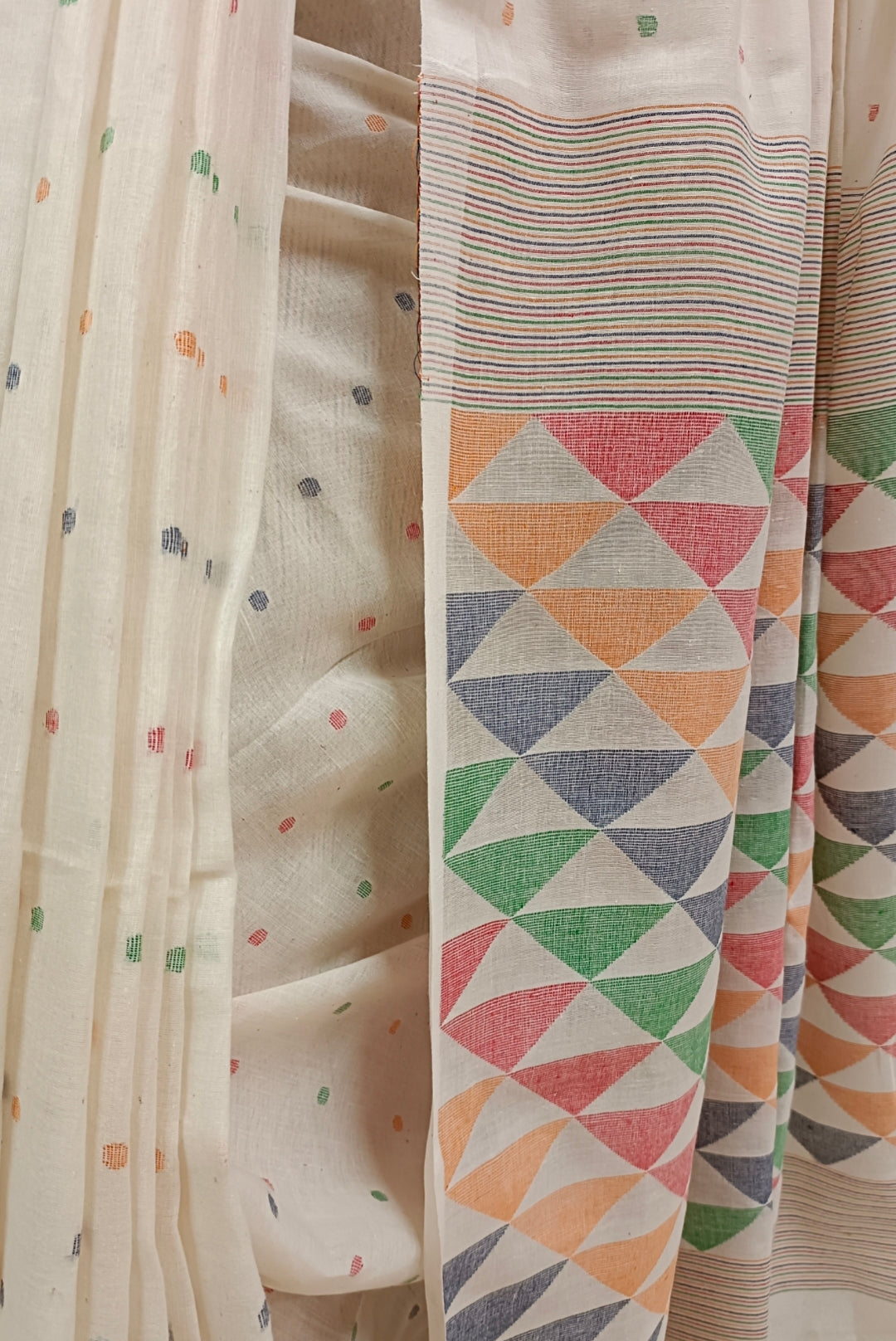 OFF WHITE HANDSPUN HANDWOVEN COTTON JAMDANI SAREE Balaram Saha