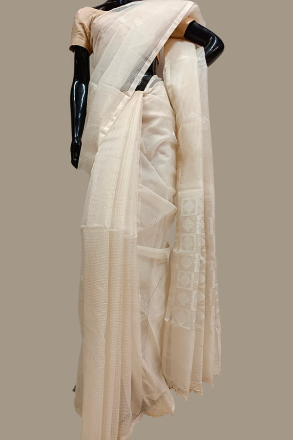 Off white & white muslin silk jamdani saree Balaram Saha