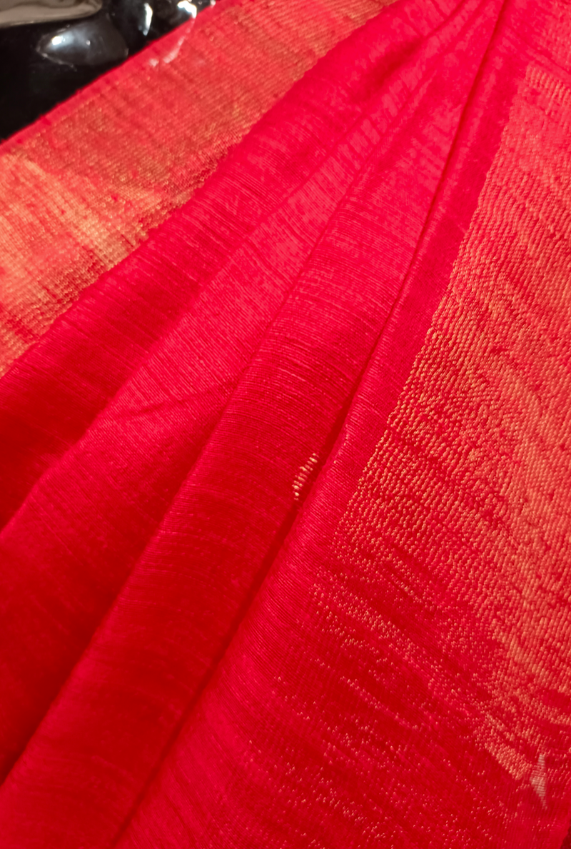 Red Handloom Matka Silk saree with zari woven Balaram Saha