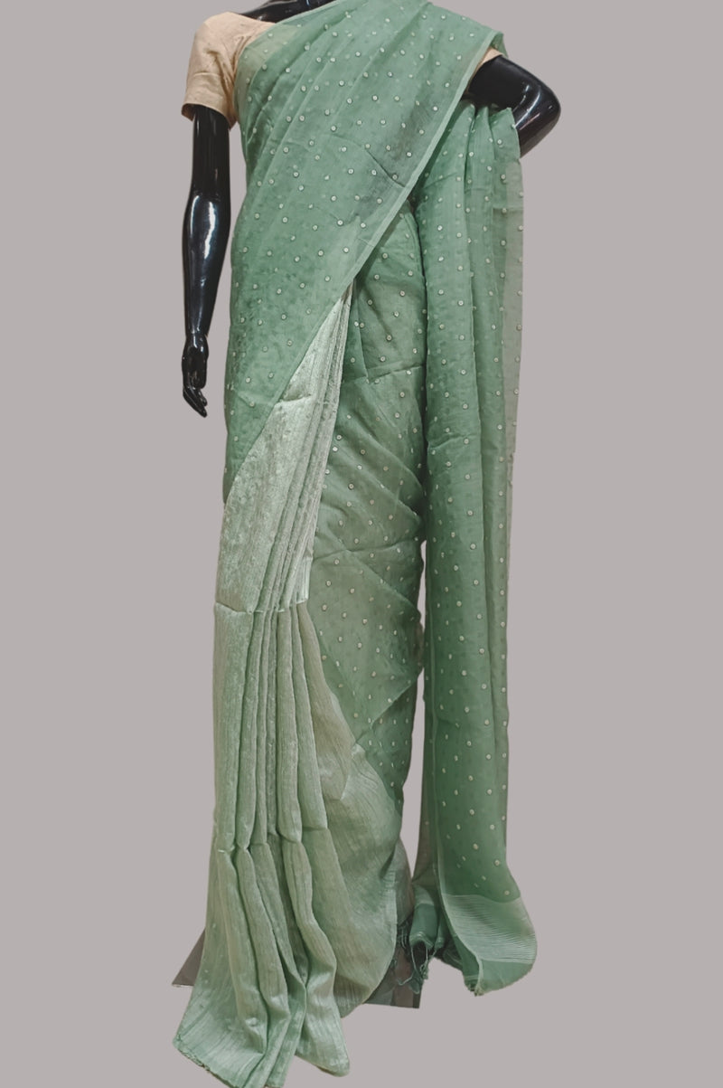 Light Green Handloom Matka Muslin Woven Silk Saree Balaram Saha