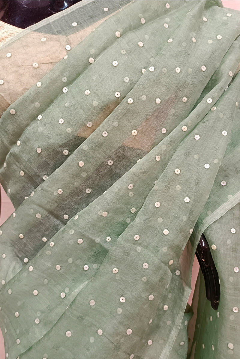 Light Green Handloom Matka Muslin Woven Silk Saree Balaram Saha