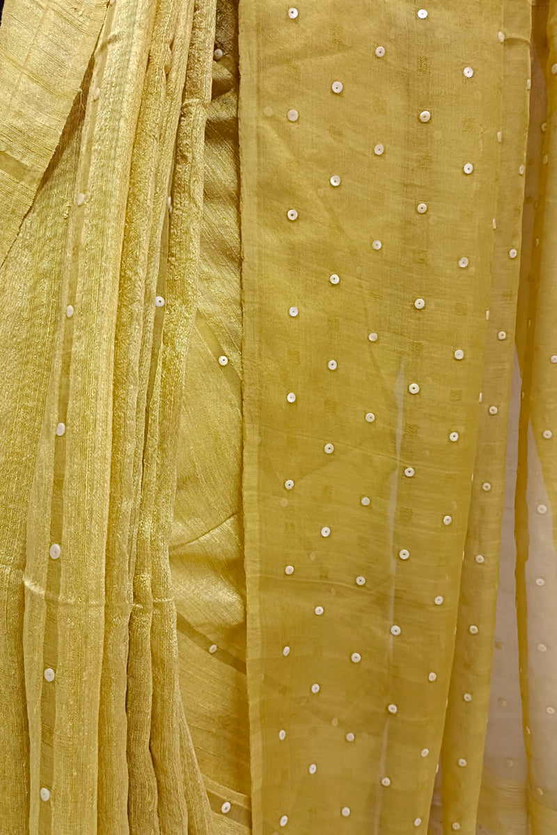 Mustard Handloom Matka Silk sequin Woven saree Balaram Saha